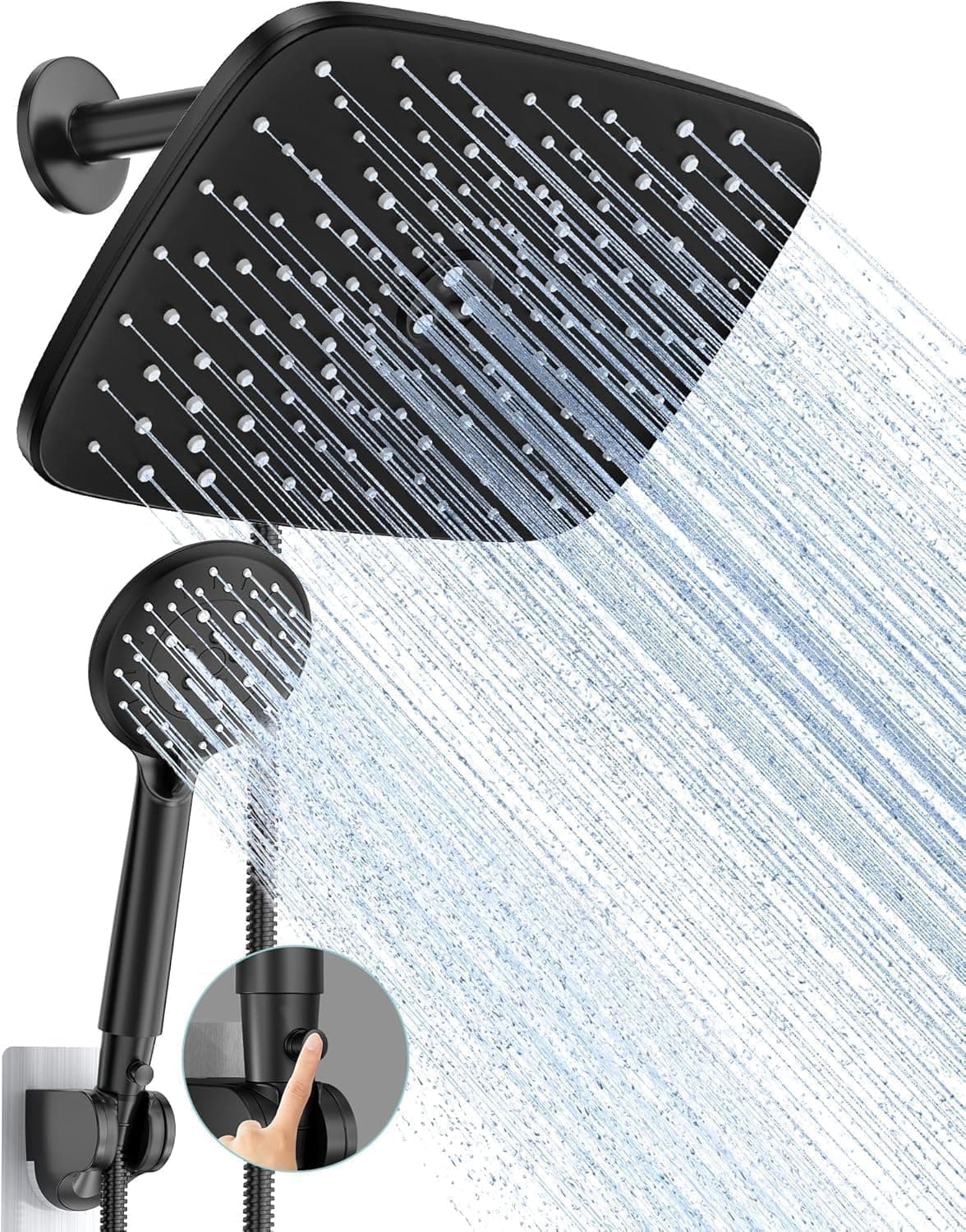 Veken 118 Inch Rain Shower Head with Handheld High Pressure Dual Shower Heads with 5 Modes Handheld Spray Combo Wide Rainfall Showerhead with Hose Bathroom Accessories Matte Black