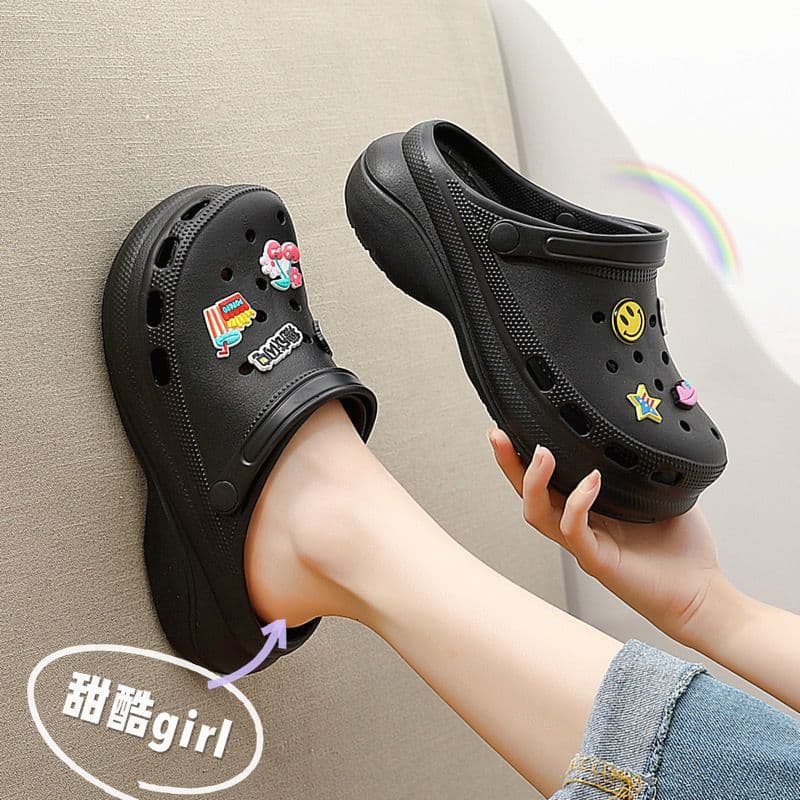 2026 New Style Women'S Clogs, Non-Slip Thick-Soled Shoes With A Cushioned Feel, Height-Increasing Sandals, High-Heeled Closed-Toe Student Beach Shoes For Outdoor Wear