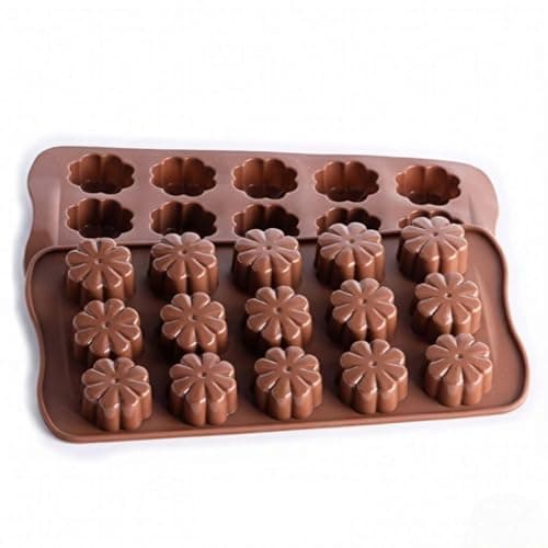 ARTO 15-Cavity Flower Silicone Chocolate Mould – Intricate Floral Design, Food Grade, Non-Stick DIY Chocolate, Candy, Jelly & Soap Mold for Home Baking & Gifting (Brown)