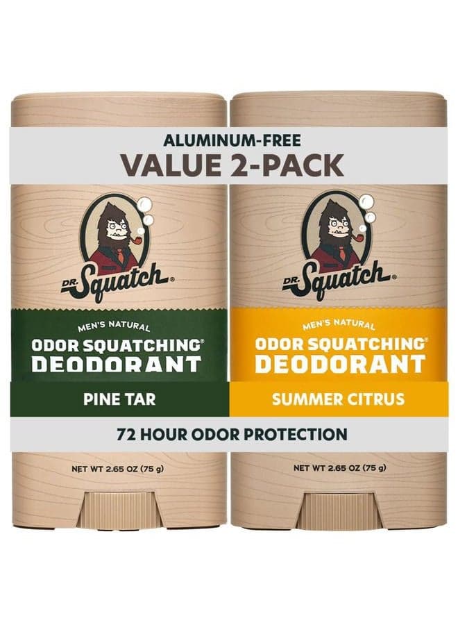 Natural Men's Deodorant – Aluminum Free Natural Deodorant Men with Charcoal & Postbiotics for 72-Hour Odor Protection – Pine Tar + Summer Citrus, 2.65oz Stick (2-Pack)