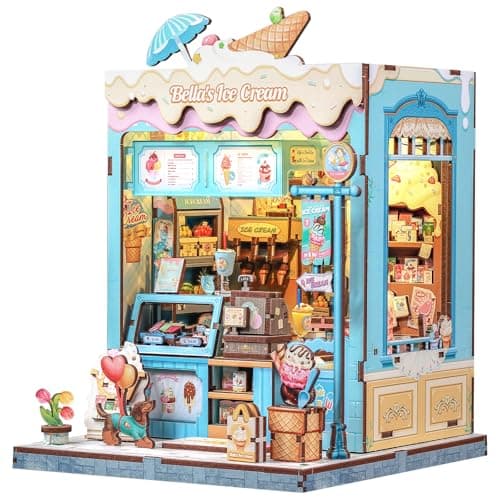 CUTEBEE Book Nook Kit DIY Miniature House Dollhouse Kit for Adults and Teens Booknook Tiny House Ice Cream Shop Bookshelf Decor 3D Wooden Puzzle Gifts for Family Friends Bellas Ice Cream