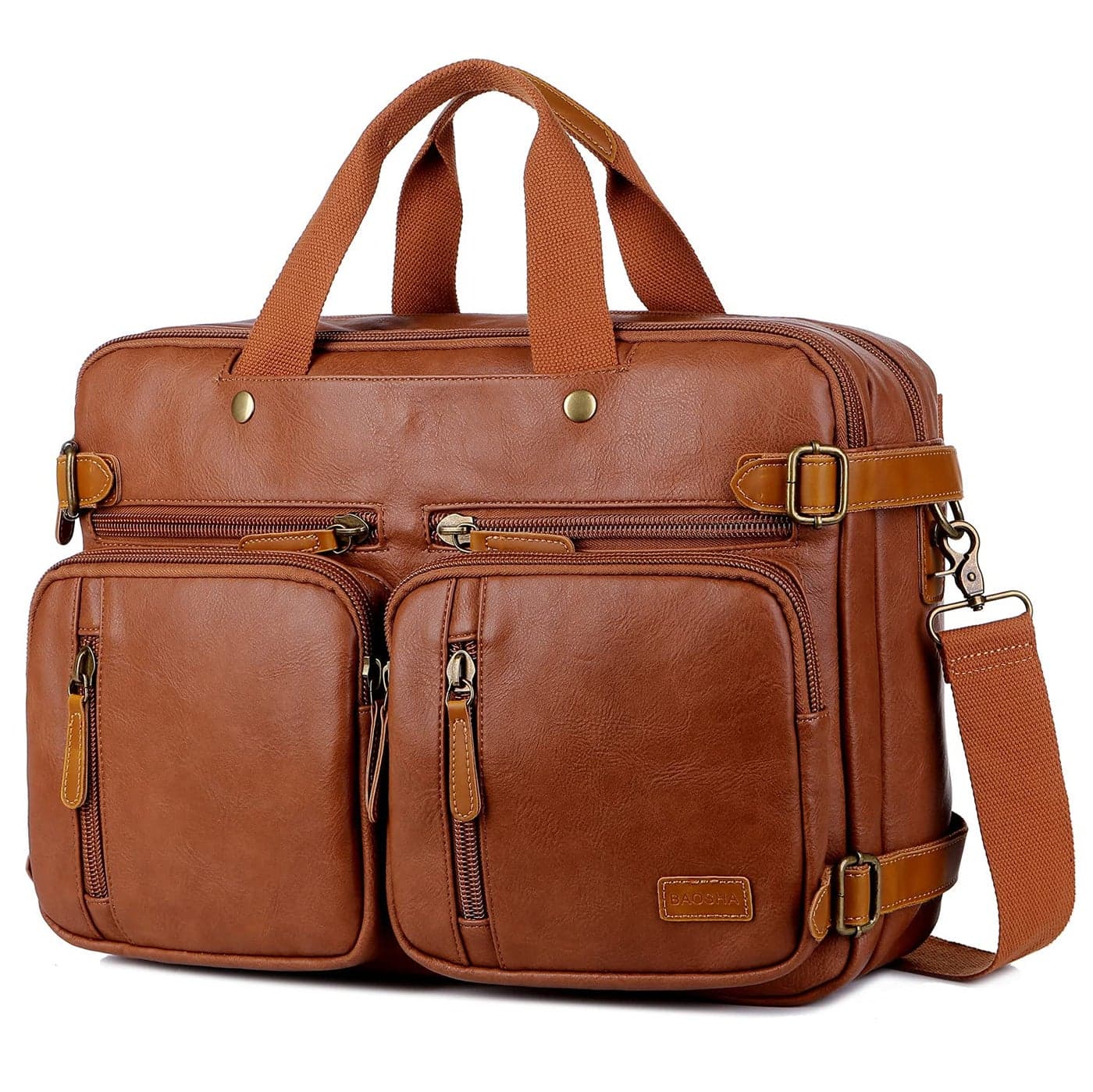 Men Vegan Leather Briefcase Backpack Hybrid 17 Inch Laptop Bag Case Business Messenger bag HB22 Brown