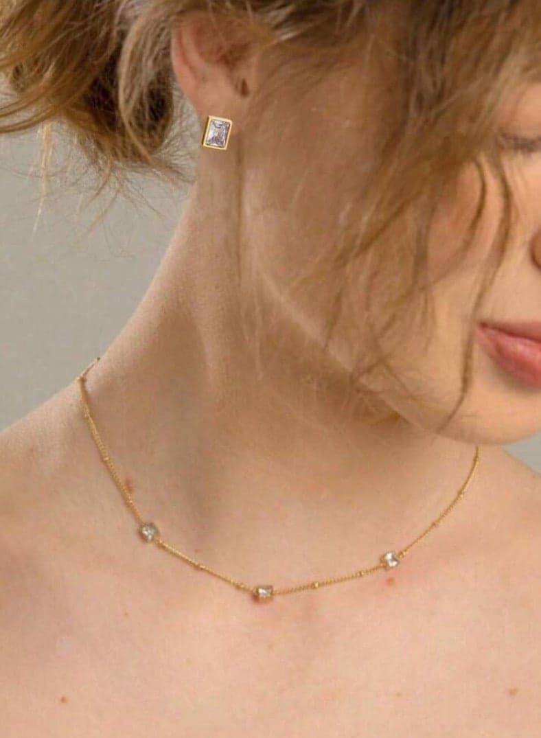 Gold Plated Stainless Steel Women's Necklace And Earrings Accessories Set