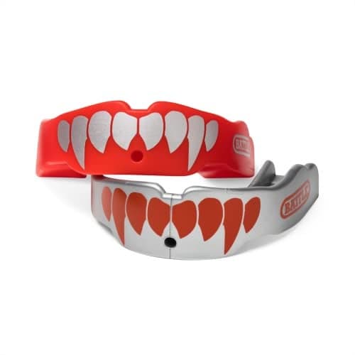 Battle Fangs Football Mouthguard Sports Mouth Guard with Removable Strap Protector Mouthpiece Fits with or Without Braces on Teeth Adult Youth Mouth Guard Sizes 2 Pack