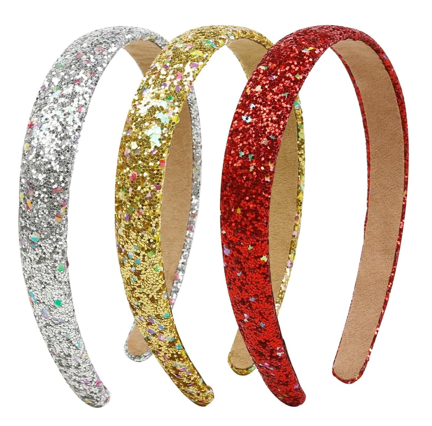 Glitter Headbands for Girls Women Non Slip Girls Headband Sparkle Kids Headbands Cute Alice Head Band for Girls Hair Girls Women Hair Accessories for Birthday Party Favors Silver Red Gold Headband