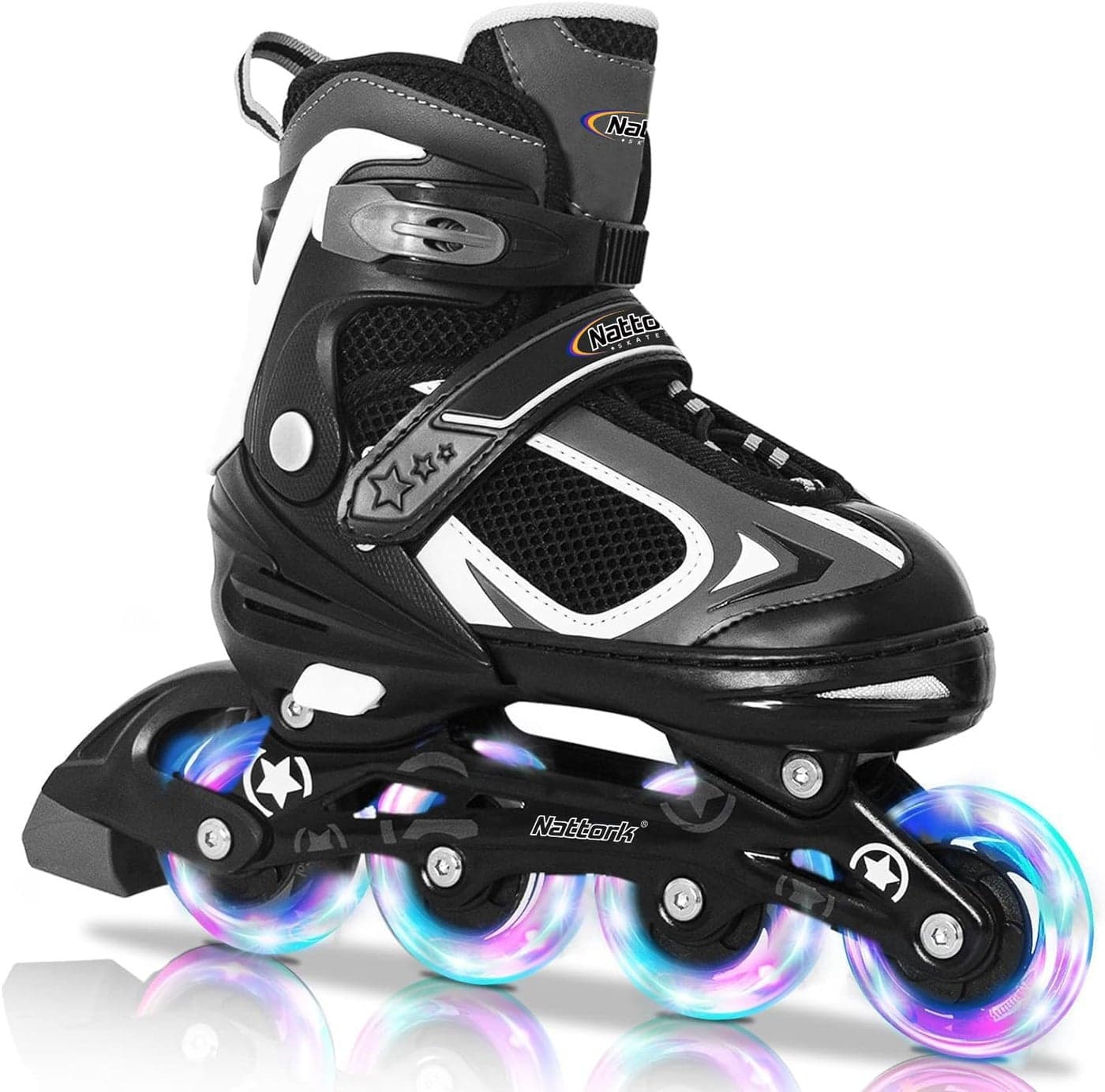 Nattork Blade Roller Skates for Boys with Light Up WheelAdjustable Inline Skates for Big Kids Youth Childrens Outdoor Indoor Ages 612 9 10 11 12 Beginners Black