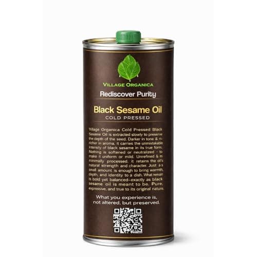 Village-Organica Cold-Pressed Black Sesame Oil 1 Litre Tin Can | 100% Pure & Natural | Cooking, Skin & Hair Care | Antioxidant & Nutrient-Rich Wellness Oil