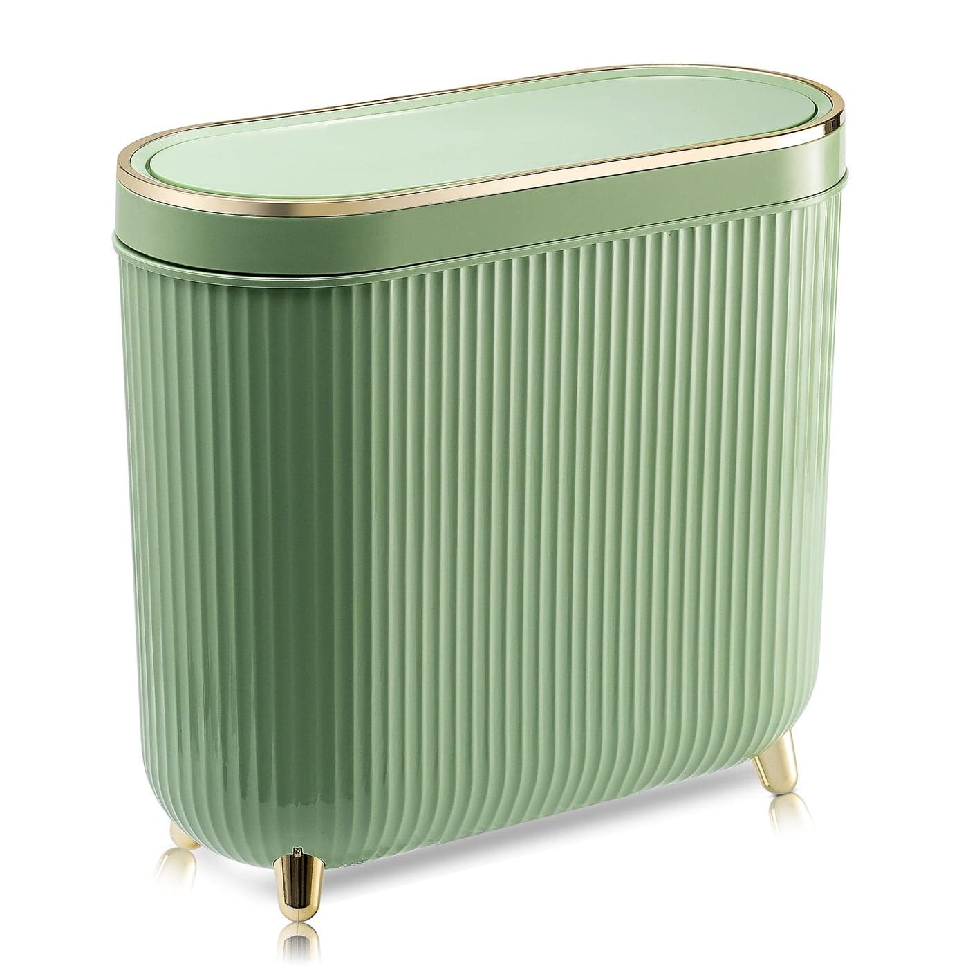 Supteron Bathroom Trash Can with Lid 32 Gallon Narrow Trash Can Small Plastic Trash Bin 12 Liter with Press Type Lid for Bedroom Bathroom Mint Green