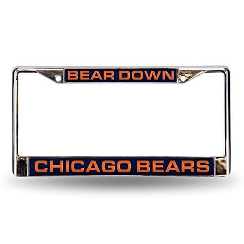 Rico Industries Chicago Bears Bear Down Chrome Laser License Frame 12" x 6" Laser Cut Chrome Frame - Car/Truck/SUV Automobile Accessory