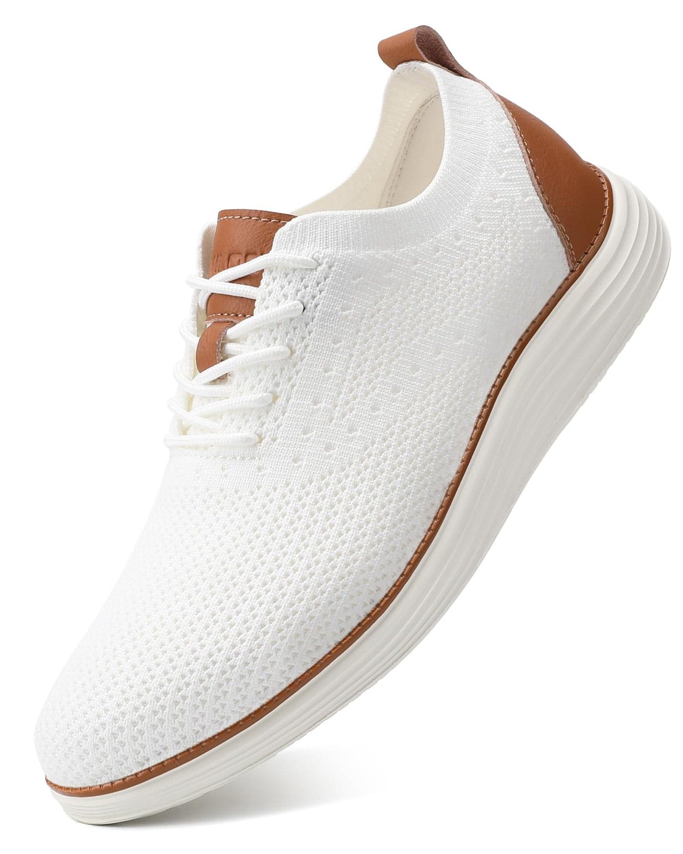 VILOCY Men's Dress Sneakers Oxfords Casual Business Shoes Lace Up Lightweight Walking Knit Mesh Fashion Sneakers White,EU44