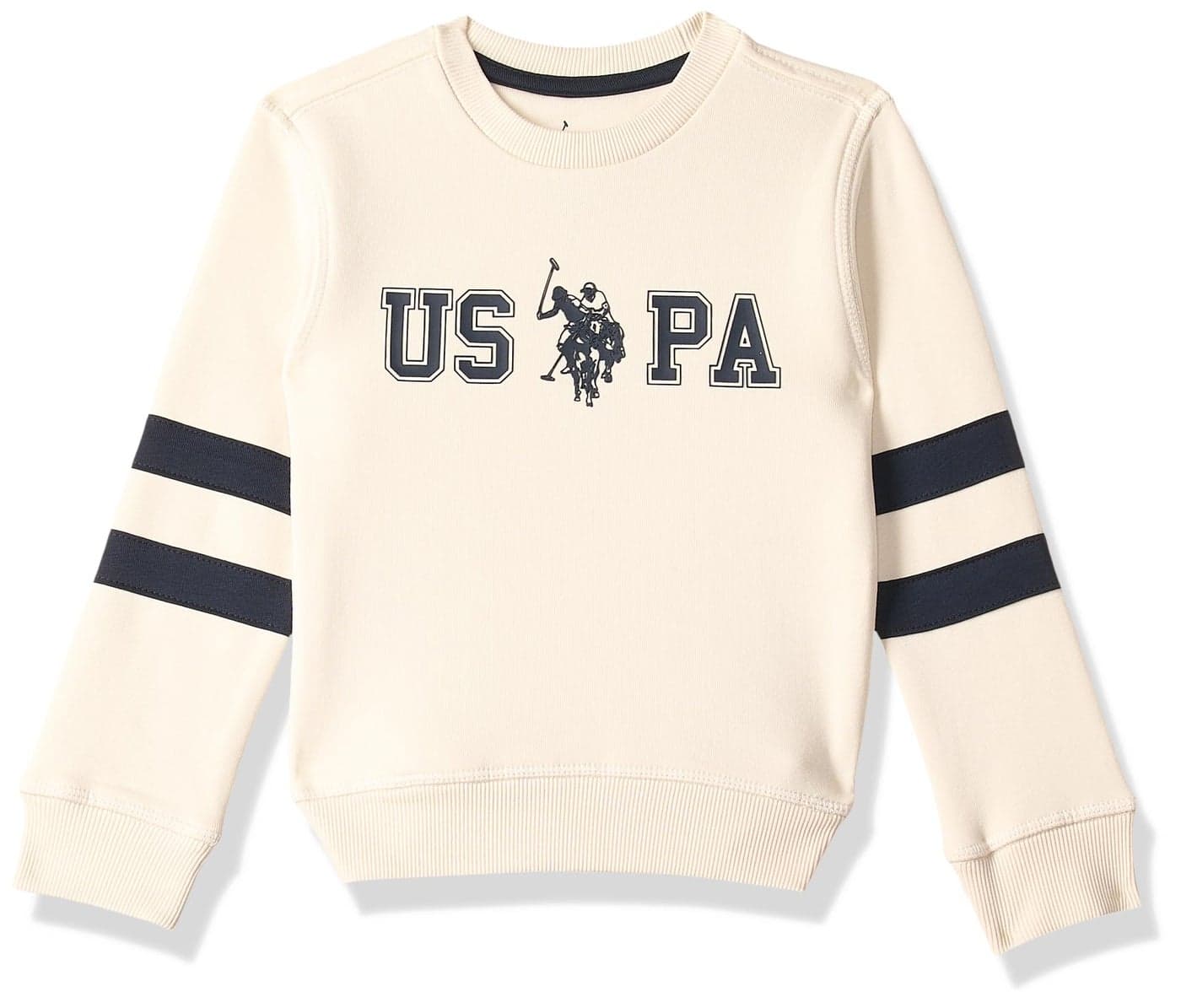 U.S. Polo ASSN. Boys Printed Fleece Cut & Sew Fleece + Hd Print Sweat Shirt (UKSWSON0151_White_EXS)