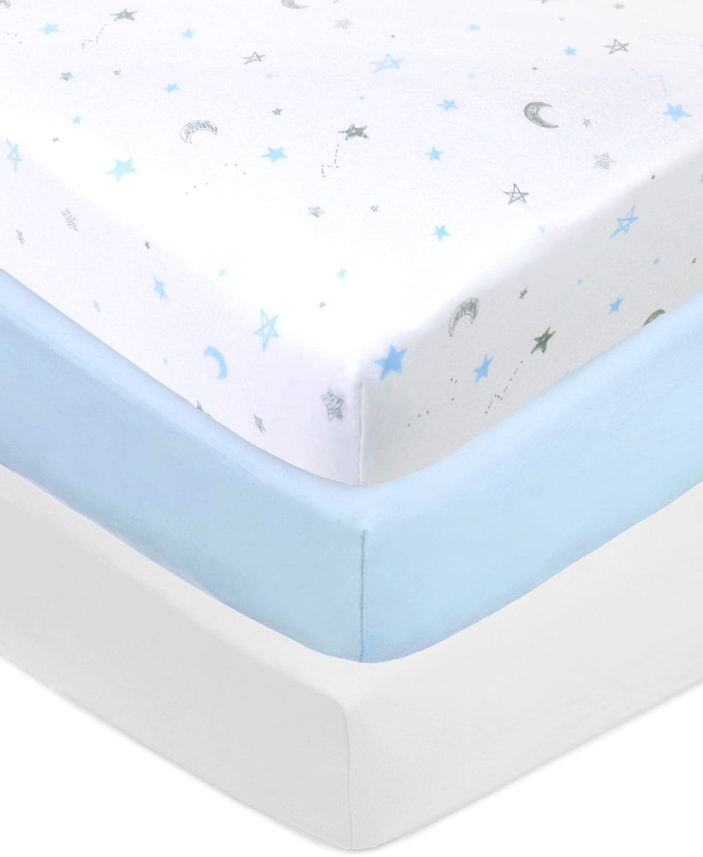 American Baby Company 3 Pack 100 Natural Cotton Fitted Crib Sheets 52 x 28 Soft Breathable Hypoallergenic Gentle Toddler Bed Sheets Blue StarsBlueWhite Neutral for Boys Girls