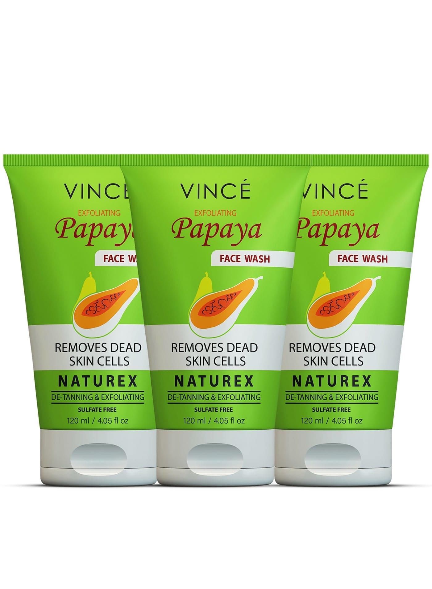 Papaya Face Wash - Pack of 3 – Exfoliates Dead Skin, Removes Toxins, Impurities & Dullness – Reduces Tan, Brightens & Lightens Skin Tone – Leaves Skin Hydrated, and Glowing – 120ml Each