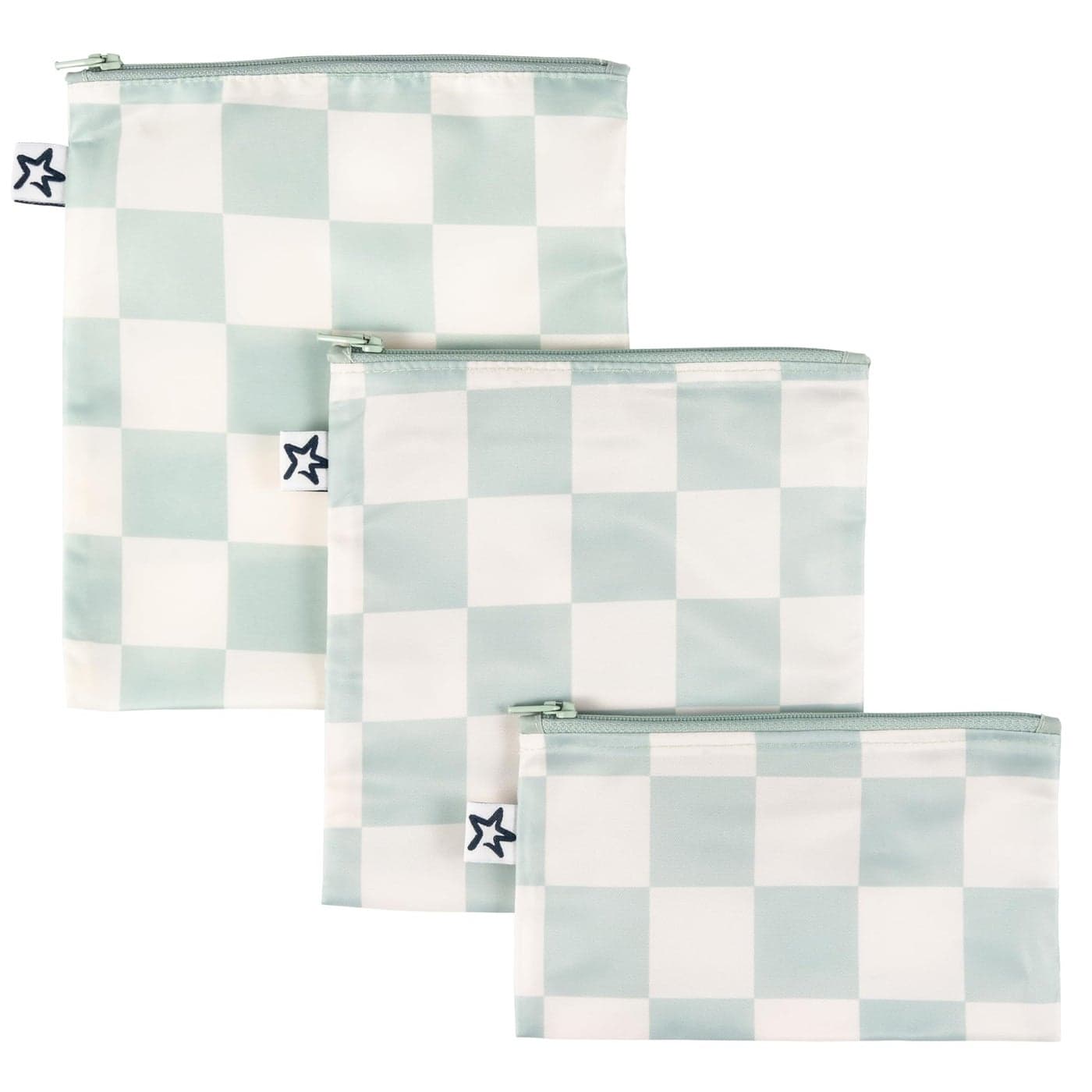 Tiny Twinkle Reusable Snack Bags for Kids 3 Pack Snack Pouches Sandwich Bag for Toddlers Machine Washable MessProof for Lunch Travel Sage Checkers