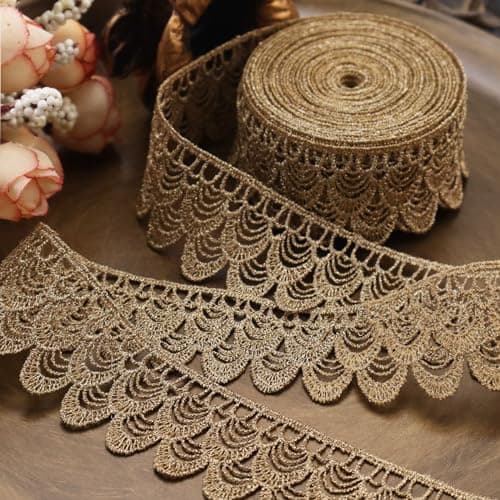 Vintage Trim Ribbon Gold lace Trim Embroidery for Sewing Crafting Gift Wrapping DIY Home Decor Soft Fabric Embellishment for Handmade Projects47yards