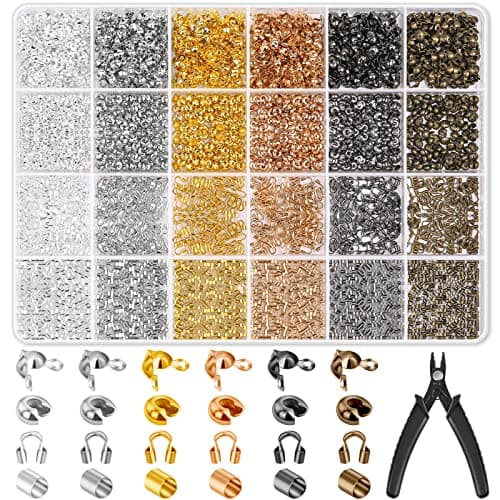 2220 Pieces Crimp Beads for Jewelry Making, Acejoz Knot Covers, Crimp Tubes and Wire Guardians with Crimping Pliers for DIY Jewelry Bracelets Necklaces Making