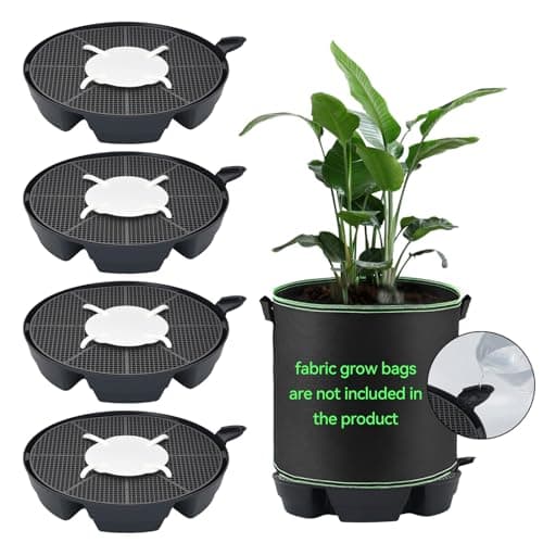 OTraki 4-Pack Self Watering Fabric Pot Base, Auto Watering System for 5 Gallon Fabric Pots, Plastic Plant Saucer Stand with Watering Lip Outdoor Garden Watering Base Plant Water Tray