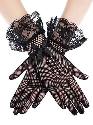 SATINIOR Women Lace Gloves Elegant Short Lace Tea Party Gloves for Women Wedding Dinner Party(Black,Classic Style)