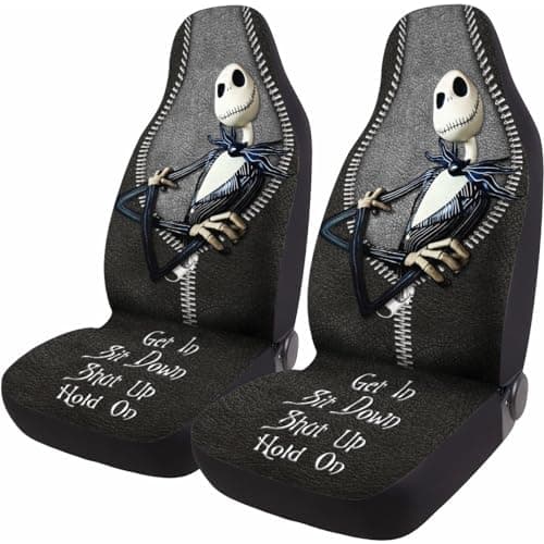 GENANY Horror Nightmare Skellington 2 Front Car Seat Covers for Car Truck Sedan SUV, Christmas Car Gifts, Durable Automotive Seat Covers, Breathable Bucket Seat Covers, Protective Interior Accessory