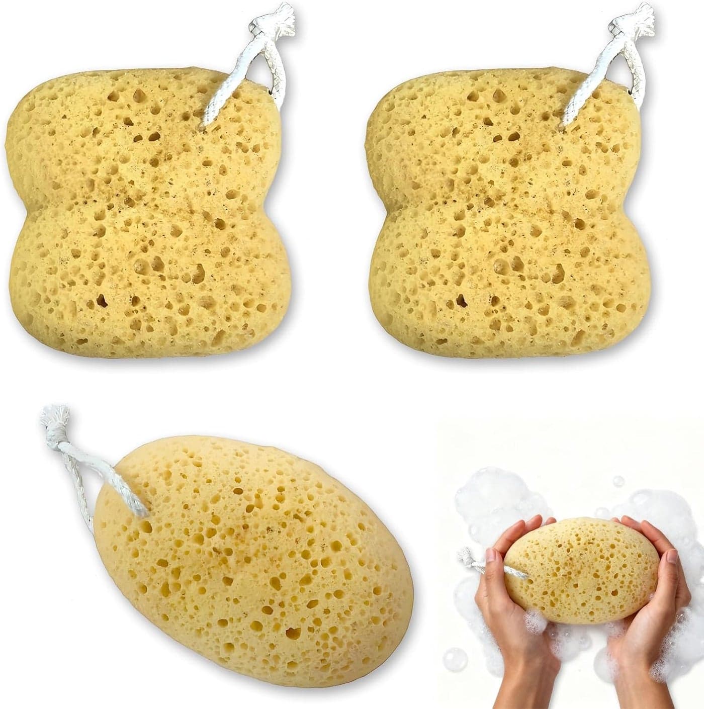 Natural Sea Sponge 3Pcs Bath Sponge Larger Shower Sponges for Women Men Dense Foam for Gentle and Deep Cleansing Exfoliating Body Sponge Soft and NonDeformable for Sensitive Dry Skin