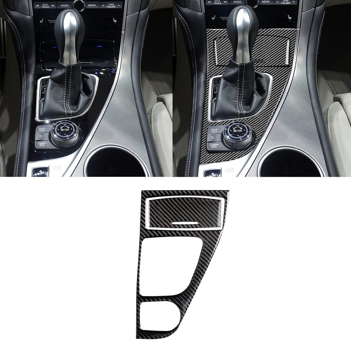 NVCNX Real Premium Carbon Fiber Compatible with Infiniti Q60 20172022 Q50 20142024 2015 2016 2017 2018 2019 2020 2021 2022 2023 Accessories Center Console Gear Shift Panel Cover Interior Trim Black
