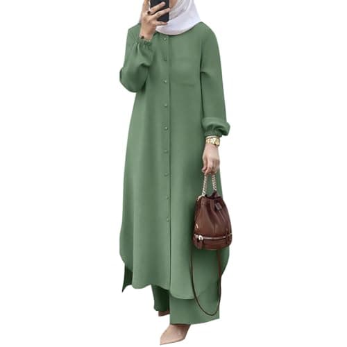 ODIZLI Muslim Dress For Women Abaya Kaftans Modern Dubai Moroccan Caftan Arabic Party Wear Beach Kaftan Dress Top Wide Leg Pants Prayer Clothes For Muslim Women Muslim Clothes Plus Size Sage Green L