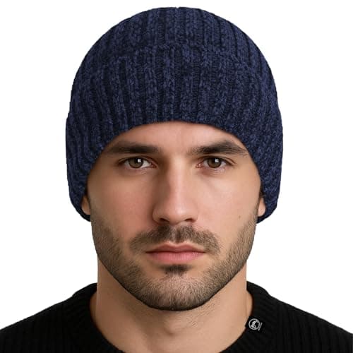 BISMAADH Winter Cuffed Beanie for Men Women Fleece-Lined Beanie Soft Warm Thick Knit Ski Thermal Cap (in, Alpha, Free Size, Blue)