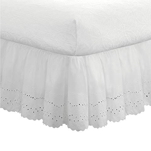 Fresh Ideas Eyelet Bed Skirt, Ruffled Design, 18 Inch Drop, Embroidered Scalloped Edge, King, White