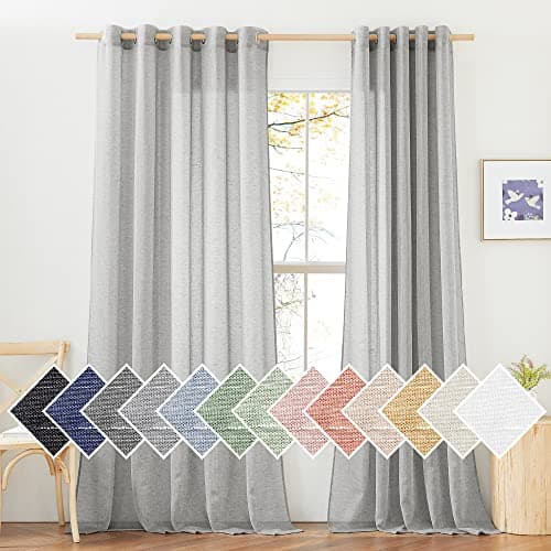 NICETOWN Linen Sheer Sliding Door Curtains 84 inch Long for Living Room Grommet Semi Sheer Vertical Drapes Privacy with Light Filter for Home Office W70 x L84 Grey 1 Pair