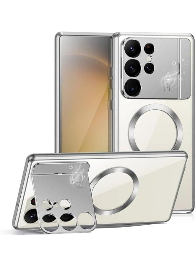 Compatible with Galaxy S24 Ultra Aromatherapy Holder Magnetic Metal Phone Case for Galaxy S24 Ultra Invisible Window Bracket Shell