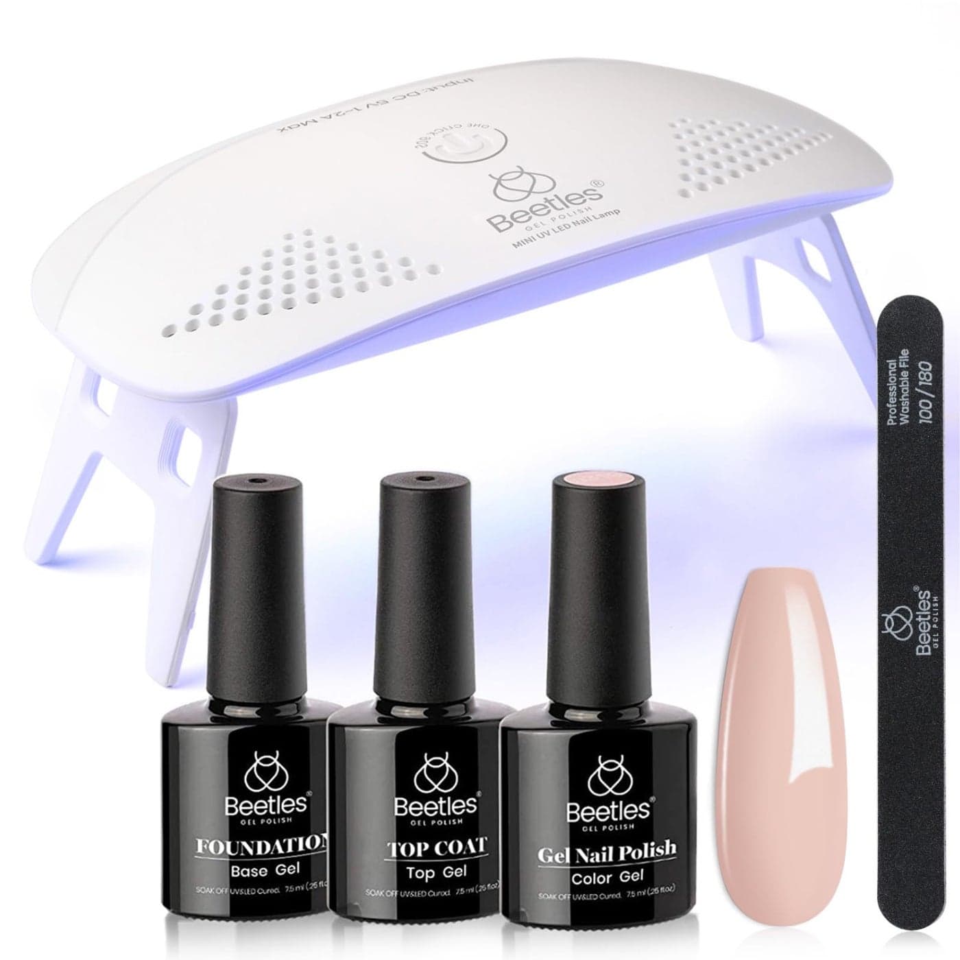 Beetles Nude Gel Nail Polish Kit with UV LED Light and Base Gel Top Coat Starter Kit Soak Off Popular Nude Polish Set with Nail Lamp Nail File for DIY Home Manicure Gift for women