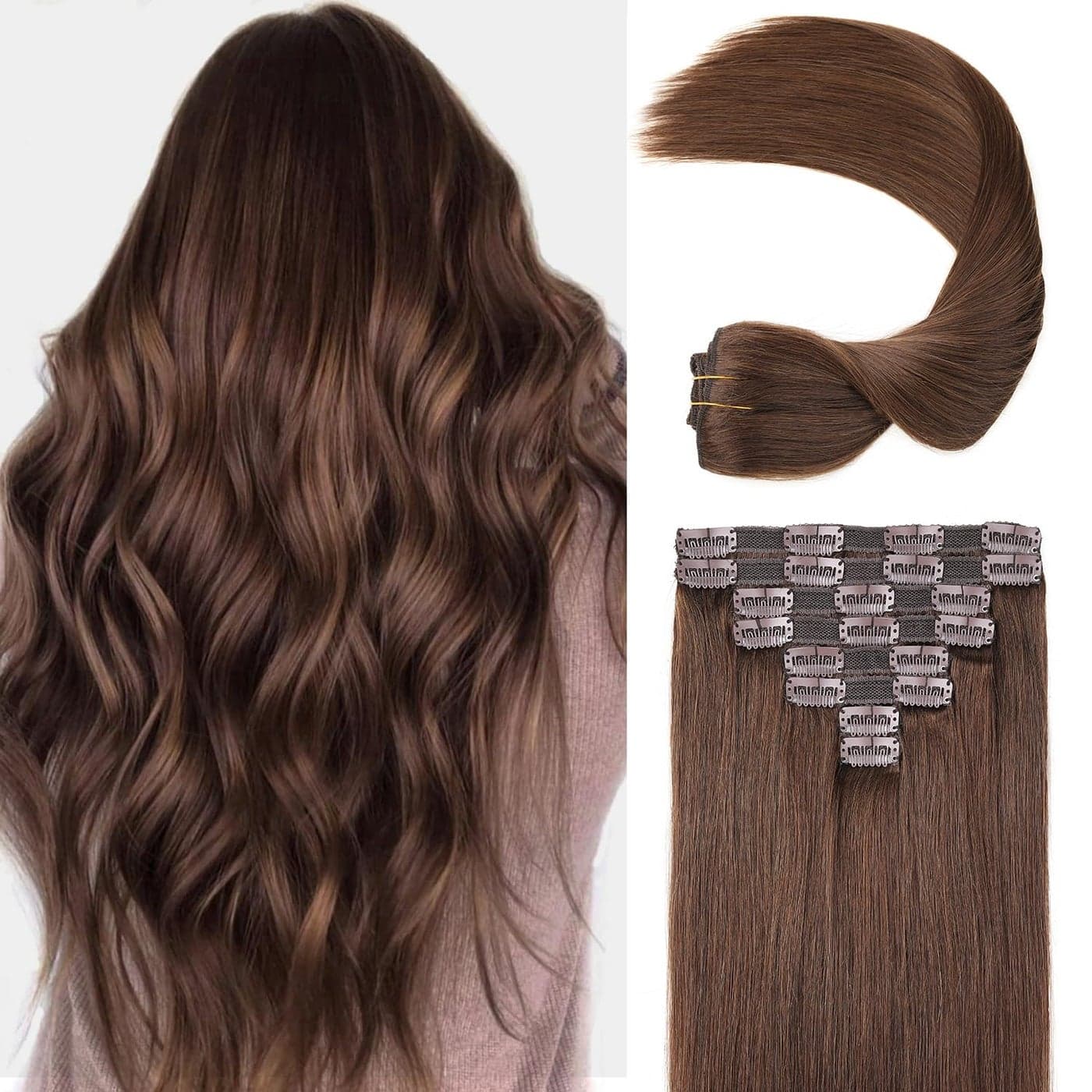 Human Hair Clip in Extensions 120g 8pcs Straight Clip in Hair Extensions 4 Medium Brown 20inch Real Human Hair Extensions