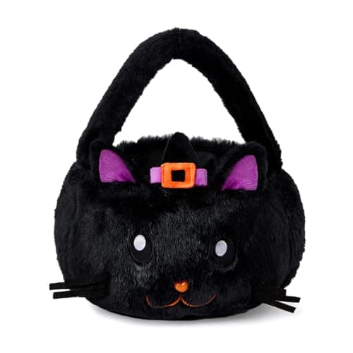 Ouksma Halloween Plush Treat Basket, Halloween Candy Basket, Trick-or-Treat Bag(Black Cat Witch)