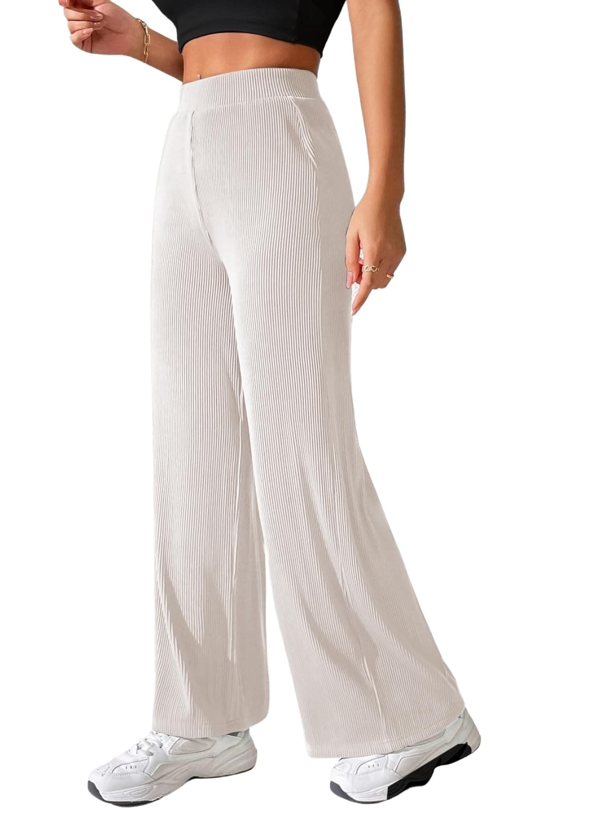 GRECIILOOKS Tailored Trouser for Women | Woman Trousers | Women's High-Waisted Pant | Woman's Trousers Pants Cream