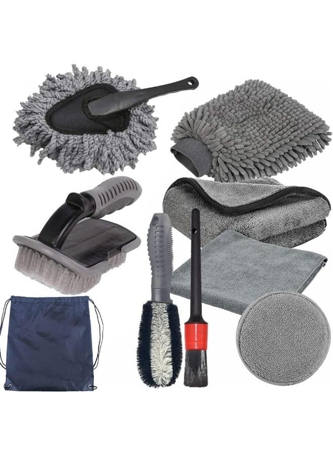 9 Pcs Car Wash Cleaning Kit, Wheel Brush for Car Alloy Wheel Tyre Brush Cleaning, Automotive Detail Brushes Rim Cleaner,Car Detailing Brush Kit for Car Interior & Exterior,Wheels Engine Cleaning