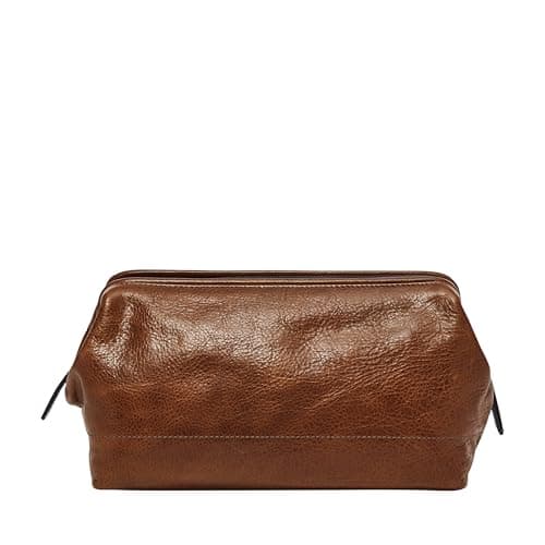Fossil Leather Travel Toiletry Bag Shave Dopp Kit , Cognac (Model: MLG0724222)
