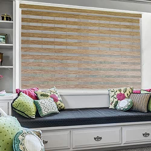 Zebra Blind for Windows Dual Layer Zebra Roller Shades Light Filtering Sheer Window Treatments Privacy Light Control for Day and Night, Color Beige, W152XH130CM