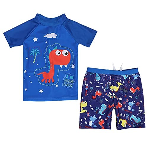 LIUONE Boys Swim Set (4-12) Navy Rash Guard Swimsuit, UPF 50+ UV Sun Protection, Dinosaur Bathing Suit for Toddler Boys, 2T, 3T, 4T, 5T, 6T, 7T, 8Y