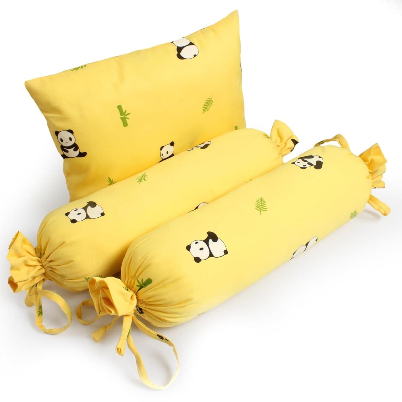 The White Cradle Cot Pillow 2 Bolsters Set with Fillers Organic Cotton Fabric Softest Fiber Filling Protective Comfort Yellow Panda
