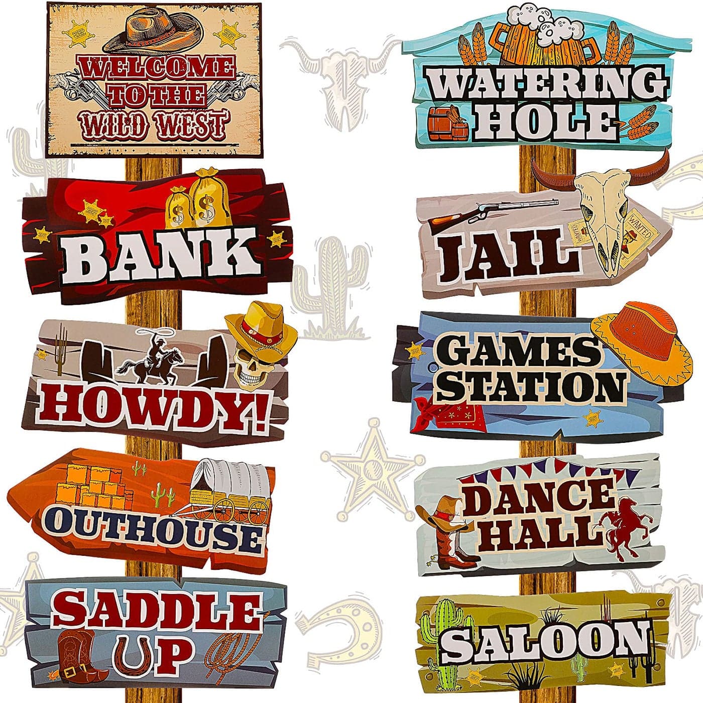Jetec 20 Pieces Western Party Directional Sign Western Cowboy Rodeo Theme Wild West Party Large Yard Sign Cowboy and Cowgirl Decor Welcome Outdoor Wall Supplies Photo Props Retro Color