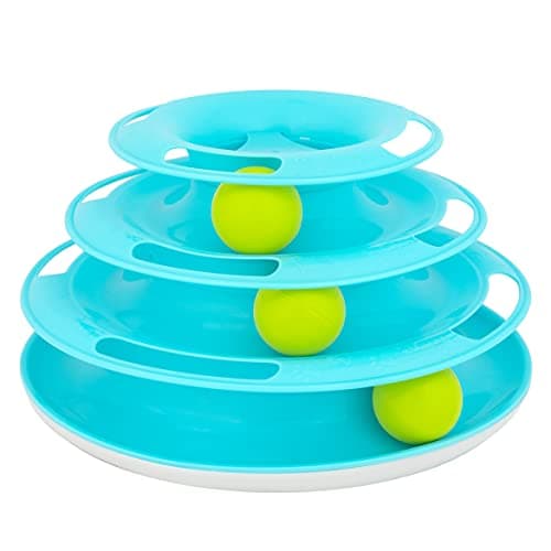 Our Pets Wobble Triple Chase Ball Track Interactive Cat Toy for Indoor Cats with Catnip Cat Toys Kitten Toys for Hunting and Chasing wRattling Rolling Balls