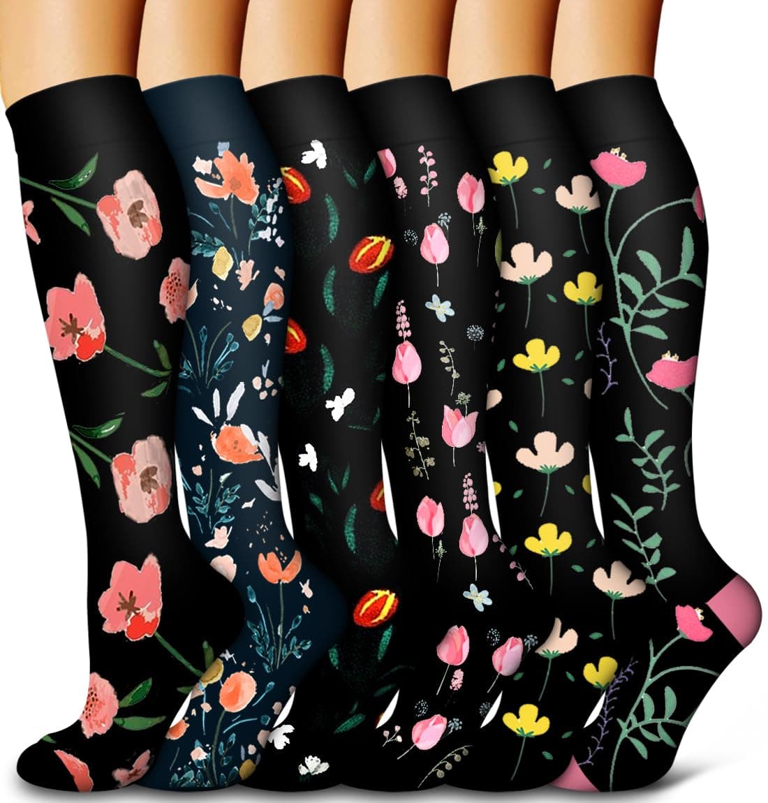 Bluemaple 6 Pack Copper Compression Socks for Women and Men Circulation-Best Support for Medical, Running,Nursing,Athletic
