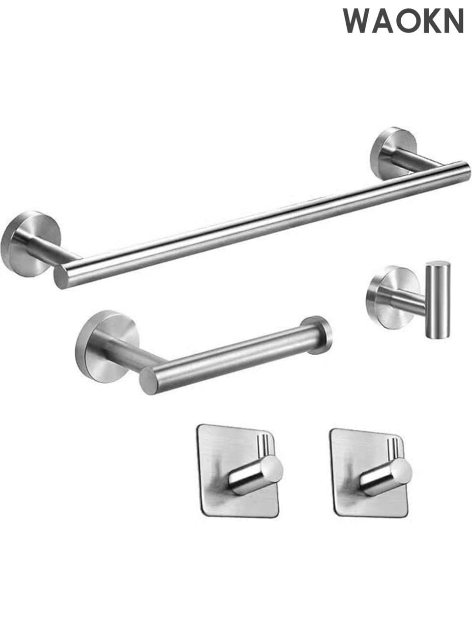 Wall Hung Bathroom ,Non perforated towel and tissue holder,5-Piece Set Sus304 Matte silvery Bathroom Hardware Set Including 40cm Towel Rack Toilet Paper Holder 2 Bath Towel Hooks 1 Bathrobe Hook,Bathroom towel bar, towel rack, toilet paper holder.