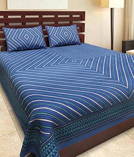 JAIPUR TO HOME Pure Cotton Jaipuri Print King Size Bedsheet for Double Bed with 2 Pillow Covers Multi