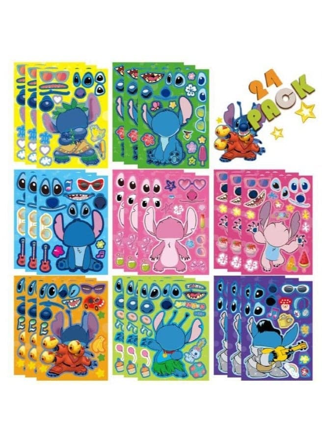 24PCS Make a Face Stickers, Lilo & Stitch Theme Stickers Book Crafts for Kids, DIY Party Supplies Favors Make Your Own Stickers, for Birthday Gifts Reward(8 Styles, 24Pcs)