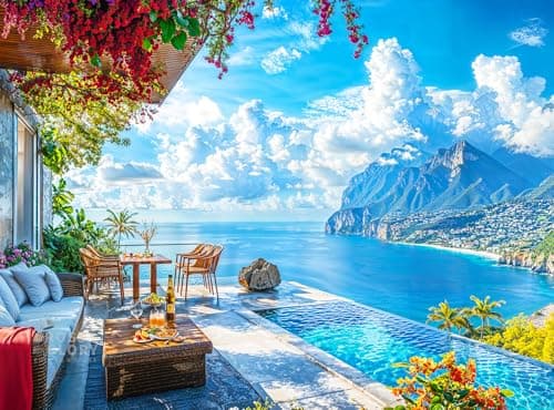 Cross Glory Patio by The Sea 1000 Piece Jigsaw Puzzle for Adults Serene Coastal Patio and Ocean View Puzzle Challenging Puzzle for Adults EcoFriendly Materials