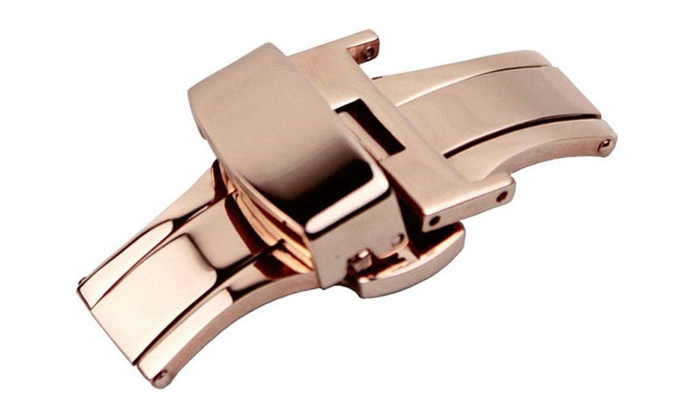 RECHERE 22mm Stainless Steel Push Button Deployment Clasp for Leather Watch Band Strap Rose Gold