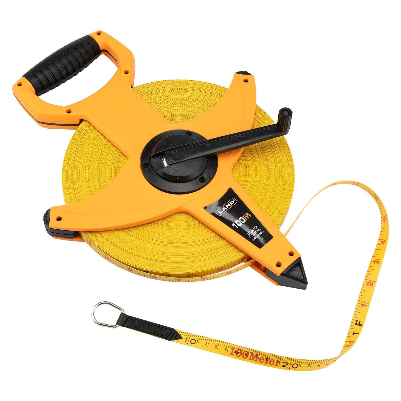 LAND 330FT100M Heavy Duty Fiberglass Tape Measure 12Inch Wide Dual InchMetric Scale Durable Open Reel Measuring Tape for Surveying Engineering Runway Construction