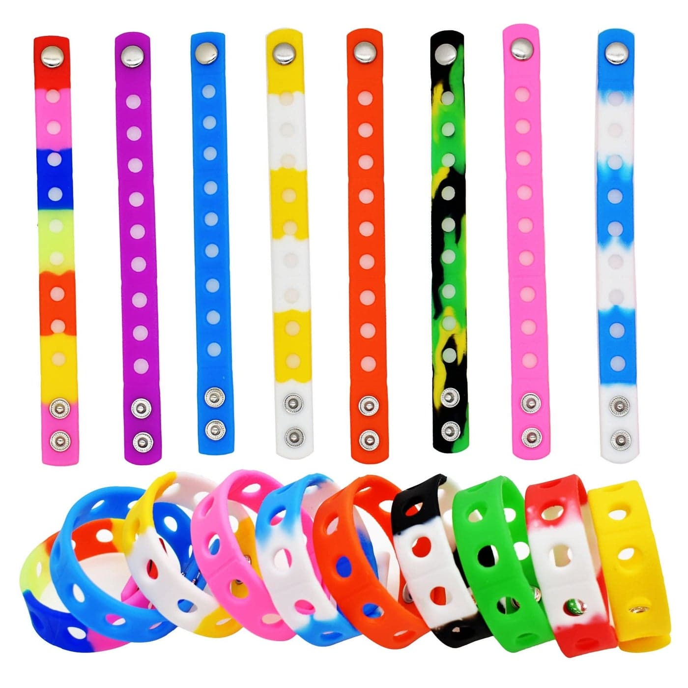 Papacharms 10PCS 7 Inch Wristbands Silicone Random Colors Bracelets Adjustable Bracelet Mixed Cute Charm Wristband With Hole for Shoe Charms Party Birthday Gifts