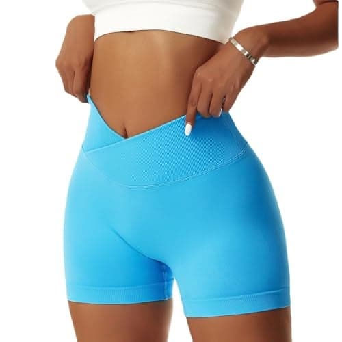 Vertvie Women's Workout Gym Shorts Booty V Cross Spandex Yoga Biker Shorts Scrunch Butt High Waisted Athletic Leggings (Blue,Medium)